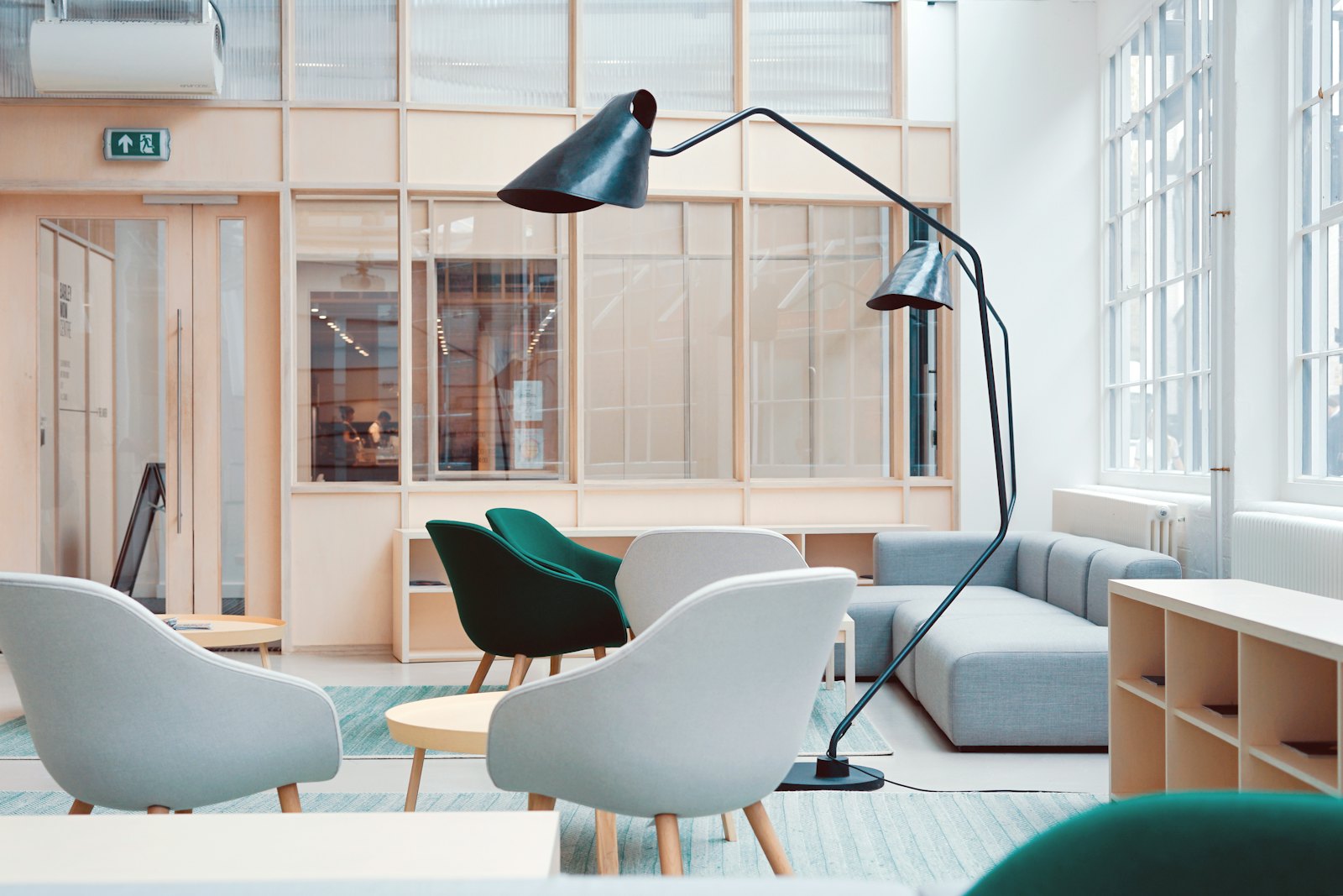 A bright agency studio with lounge seating
